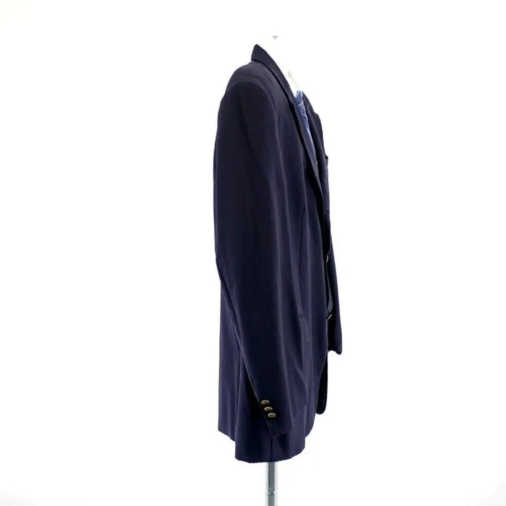 Oscar De La‎ Renta Blue Wool 2 Bronze Button Blazer 42L / Slim 44L